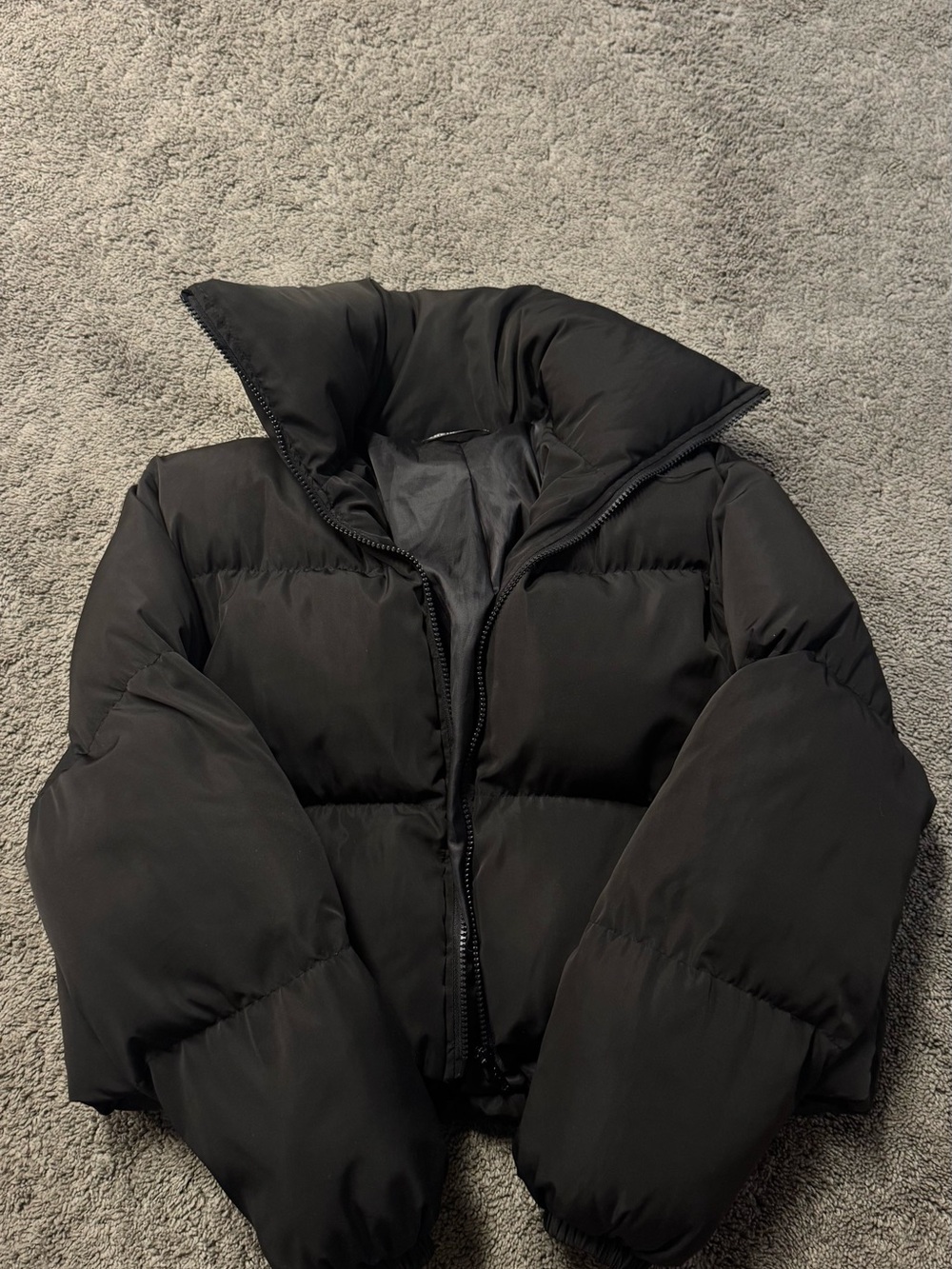 SHEIN Black Cropped Puffer Jacket with High Collar
